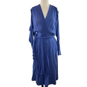 Vintage 1980 Barbara Barbara California Blue Long Sleeve Fringe Midi Dress 6 VTG